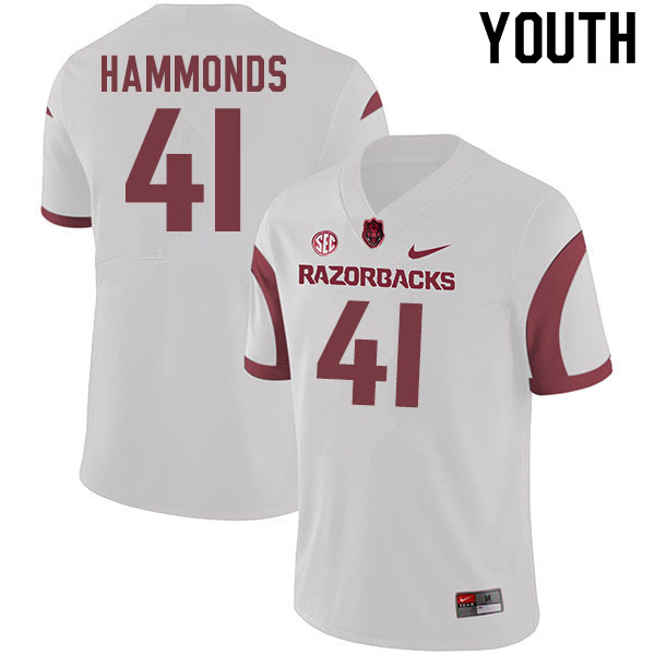 Youth #41 T.J. Hammonds Arkansas Razorbacks College Football Jerseys Sale-White
